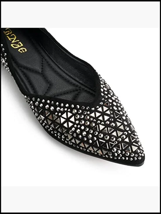 Rhinestone Ballet Flats Pointed Toe Elegant Chic Memory Foam Comfortable - Picture 3 of 7